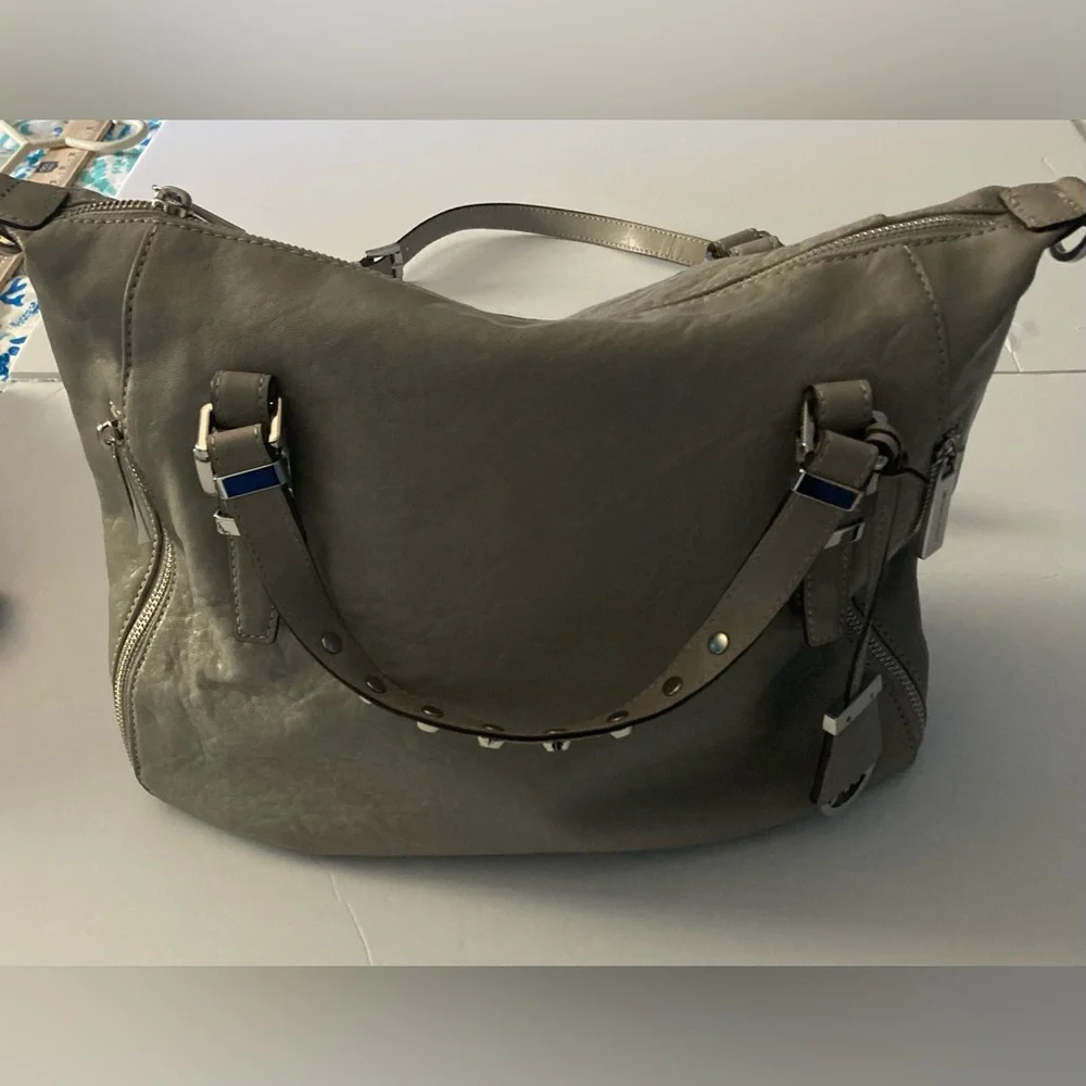 Michael Kors Gray leather bag with studded handles and Shoulder strap